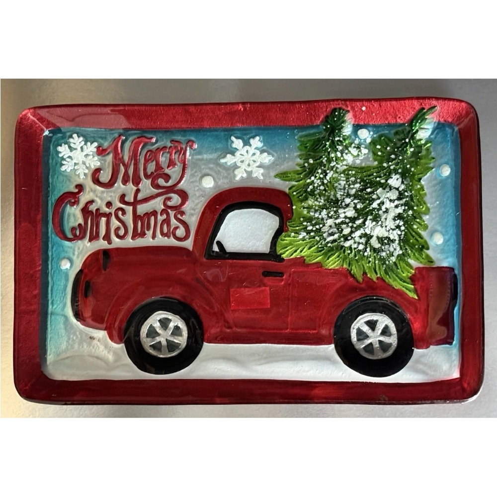 GANZ Merry Christmas Red Truck Santa’s Ride Glads Platter Tray